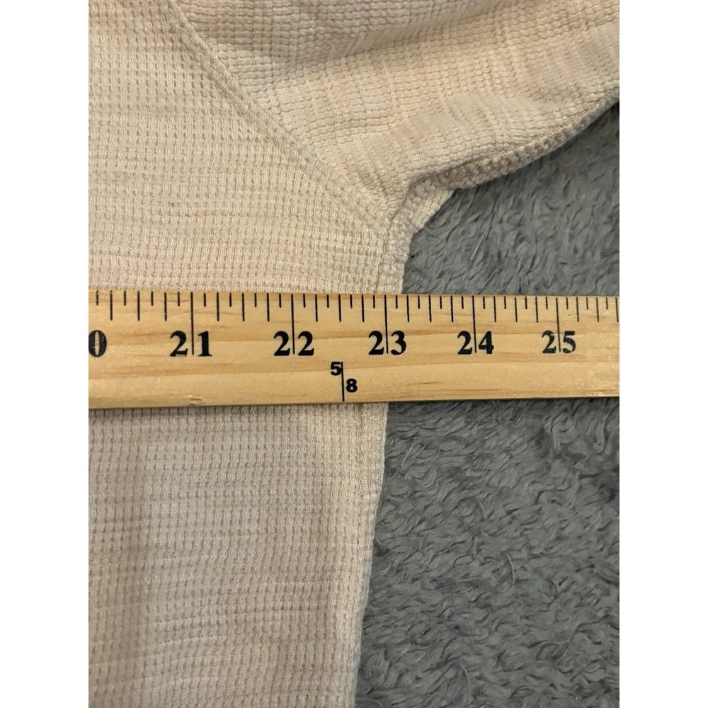 I.N.C Henley Shirt Mens XL Beige Zipper Chest Pocket Sueded Shoulder Waffle Knit